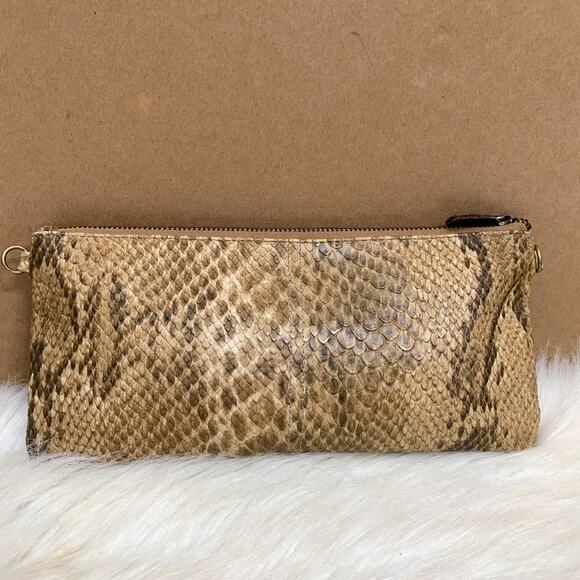 KATHY VAN ZEELAND Olive & Gold Snakeskin Embossed Studded Vintage Flap Clutch/XB - Picture 3 of 13